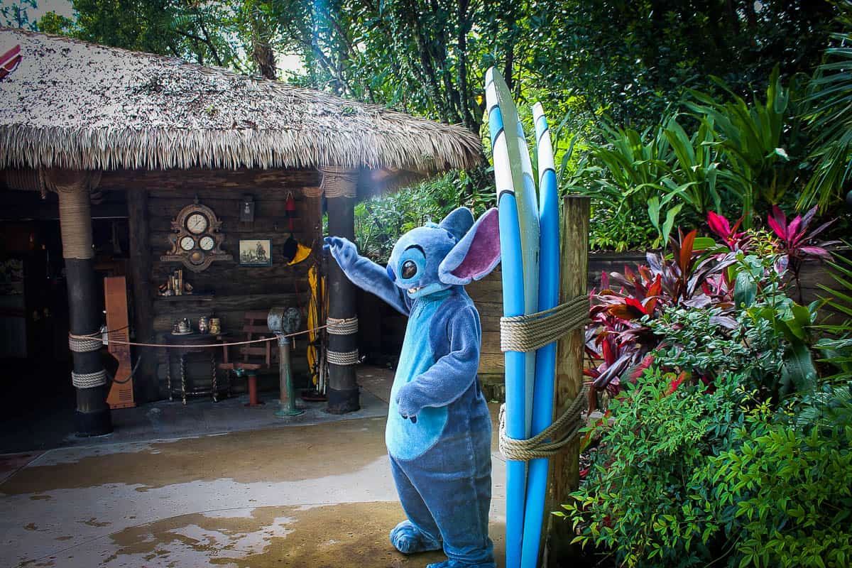 Stitch greeting guests at Disney's Typhoon Lagoon. 